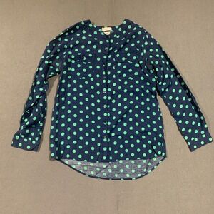 Womens Button Down Shirt L‎ Large Chartreuse Green Polka Dot Long Sleeve